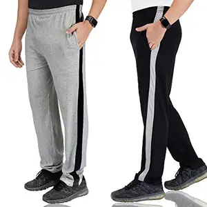 Fflirtygo Combo of Men's Cotton Track Pants, Joggers for Men, Grey and Black Color with Latest Trend and with Pockets