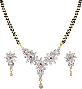 Elegant 3 Flower Mangalsutra Necklace - Traditional Black Bead Jewelry with Floral Design for Women, Perfect for Special Occasions