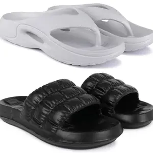 Pampy Angel Combo Pack of 2 Slipper/Flip Flops/Slides/Clogs/Sandals for Men,(V-600-Grey,Box-Black),10 (UK/India)