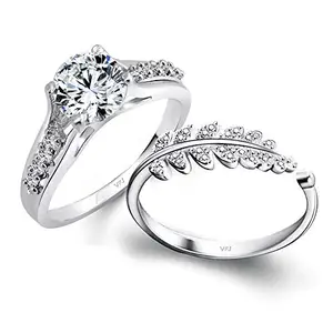 VFJ VIGHNAHARTA FASHION JEWELLERY Vighnaharta Valentine Day Gift valentineday Gift for him Gift for Women Gift for Men Valentine Gift Happiness Love Cz Rhodium Plated Alloy Ring Set for Women and Girls - [VFJ1029-1548FRR12]