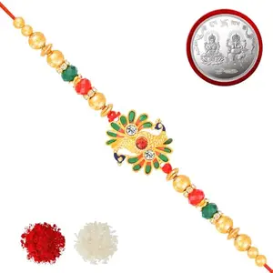 De Marquis Send Rakhi Set for Brother | 1 Rakhi + 1 Coin | Roli-Chawal Pack | Greeting Card | Rakhee Gift | Rakshasutra | Happy Rakshabandhan