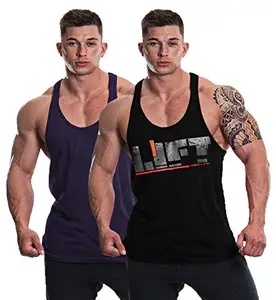 THE BLAZZE Men's Sleeveless T-Shirt Gym Tank Gym Tank Stringer Tank Tops Gym Vest Muscle Tee Gym Vest Vests Men Vest for Men T-Shirt for Men's (Large(38�-40"), C - Navy Black)