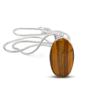 Crystu AAA Tiger Eye Pendant Oval Shape Crystal Stone Locket - Pendant with Metal Chain for Reiki Healing and Crystal Healing Gemstone for Unisex (Color : Golden & Brown)