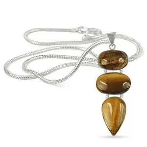 Reiki Crystal Products AAA Tiger Eye Pendant with Metal Chain Natural Crystal Stone Locket for Unisex