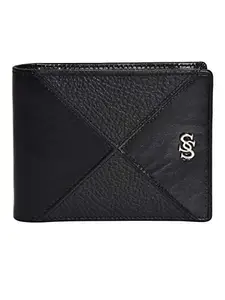 Second SKIN Men's Colourblocked Genuine Leather Two Fold Wallet (SSMW-13004BLACK)