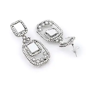 Accessher Silver Plated Stunning Rhinestones and Handcut Mirrors Studded Statement Dangler Earrings with Push Back Cloaure for Women and Girls Pack of 1