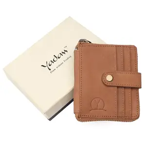 YADASS Men Trendy Tan Genuine Leather Card Holder with Money Clip (12 Card Slots)