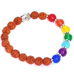 A to Z'S 7 Chakra Rudraksha Meditation Bracelet, Buddha Head Charm, Rainbow Healing Beads