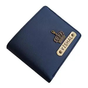 NAVYA ROYAL ART Men's Leather Wallet with Personalised Name with Logo, Blue