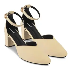 Longwalk Women Heeled Sandals, Adjustable Back Strap Buckle, Slip-On Casual & Formal Office Sandal for Girls Yellow