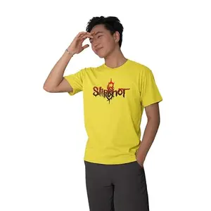 Streetfluencer Men’s Cotton Printed Regular Fit T-Shirt with Round Neck Yellow