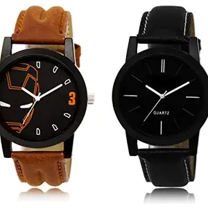 Acnos® Premium Slim Line Round Case Assorted Dial Analog Watch Combo for Men Pack of - 2(AC04-05), Band: Assorted