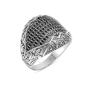 LeCalla 925 Sterling Silver CZ Men's Ring | BIS Hallmarked Vintage Handmade Black Cubic Zirconia Stone-Studded Ring for Men | Men's Silver Rings with Black Zircon stone (Size - Indian-20, US-10 No.)