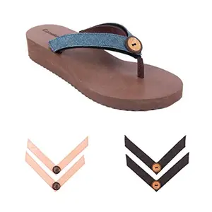 Cameleo -changes with You! CAMELEO 3-in-1 Interchangeable Strap- Switch Women Flip Flops Brown Flat Sandals|Blue-Pink-Black-Includes Three Interchangeable Strap Set