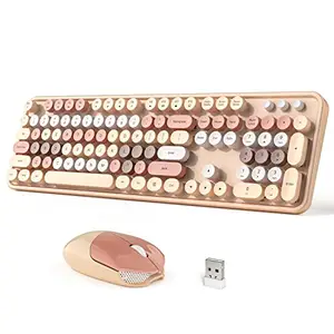 Dilter Wireless Keyboard and Mouse Combo, 104 Keys Full-Sized 2.4 GHz Round Keycap Colorful Keyboards, USB Receiver Plug and Play, for Windows, PC, Laptop, Desktop (Milk Tea)