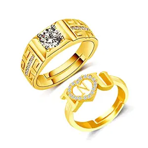 MEENAZ CZ AD Valentine American diamond Adjustable I Love You Heart Initial Letter Name Alphabet N Couple Finger Rings for women Men Boys girls girlfriend Husband Wife couples lovers Stylish Gold Ring