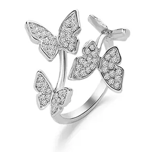 Peora Silver Plated American Diamond Studded Butterfly Shape Finger Ring Stylish Jewellery Anniversary Gift for Women & Girls (PX8R136S-7)