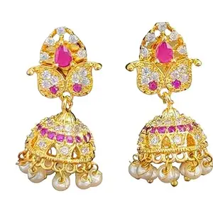 American Diamond Kemp Jhumka Earrings for Women – Full Stone Traditional South Indian Temple Style Jewelry