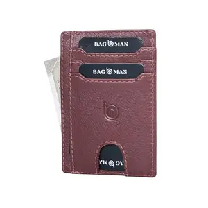 BAGMAN™ Slim Minimalist Front Pocket RFID Blocking Leather Wallets for Men and Women - Alaska Red Wood