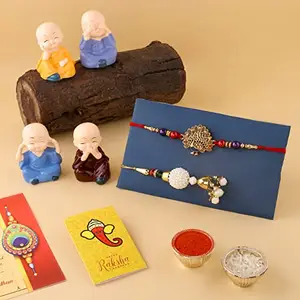 CraftVatika Rakhi Gift for Rakhi for Brother, Bro, Bhaiya, Bhai Bhabhi Peacock Rakhi Gift for Brother Lumba Rakhi for Bhabhi with Showpiece Gift Combo - Idol Greeting Card