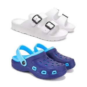 WINGSCRAFT Men's Rover Lightweight Comfortable| Slides|Clogs| Sandals with Adjustable Back Strap for Men Combo(AB)-3113-3019-9 Blue