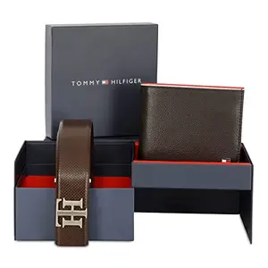 Tommy Hilfiger Patricio Leather Belt + Wallet Gift Set for Men - Brown/Brown