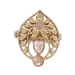 Saloni Fashion Jewellery Superb Flower and Oval Shape Gold Plated Adjustable Finger Ring For Women
