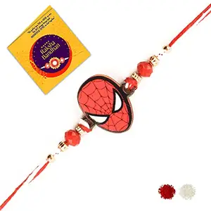 Beingelegant Captain America-Wooden Châracter - Kids Fancy & Attractive Rakhi for Bro/Brother/Bhaiya/Veera with roli-chawal-kumkum-sakkar & Printed Greeting Card (Multi-Colour) (BéWOOD_004) Beingelegânt™