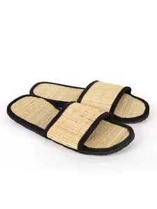 Quickkshop Natural Korai Grass Mat Eco Slidders for Women & Girl Osho Slippers Stylish Comfortable Lightweight (Black, UK Footwear Size System, Adult, Women, Numeric, Medium, 9)