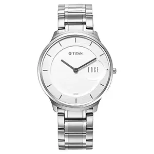 EDGE Titan Metal Quartz Analog White Dial Silver Stainless Steel Strap Watch for Men - NT1843SM02