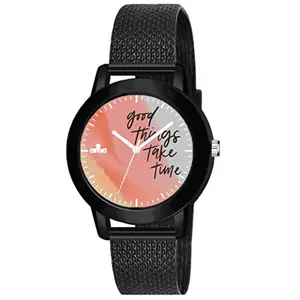 AROA Watch for Womens with Good Things TAKE TIME Multicolor Pink Model :364 in Black Metal Type Rubber Analog Watch Pink Dial for Women Stylish Watch for Girls