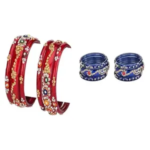 Somil Combo Bangle Set For Women | Traditional Daily Bangles | Perfect For Parties & Functions, Pack Of 12, Red, Blue -D480
