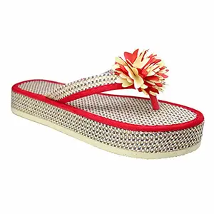 Bhains Ki Ankh M2C Fashionable Jute Red Heel Wedge Flip Flops and Slipper for Women (Jute Red-PHOL-RED-40)