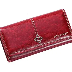 Alexvyan Red Women Long Purse Wallet Female Women/Ladies/Girls Wallets Card Holder 3 Pocket Card Organizer Raksha Bandan Gift