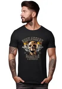 Peppyzone Men's Regular Fit Skull Printed Pure Cotton T Shirts for Men (L, Black4)