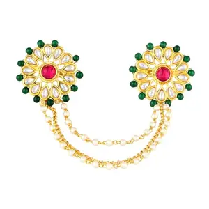 Peora Gold Plated Red Green Kundan & Beads Studded Adjustable Twin Finger Ring Fashion Ethnic Jewellery for Women & Girls