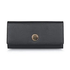 Tommy Hilfiger Roman Leather Flap Wallet Handbag For Women - Navy, 8 Card Slots