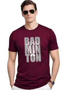 ADRO Badminton Printed T-Shirt for Men | Cotton Lycra | 180 GSM Regular Fit | Sports Casual Tee | Printed Tshirt for Men| Sports Stylish T Shirt