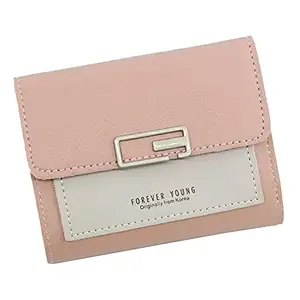 MEZON Leather Girl's Fashion Card Coin Holder Ladies Small Purse Women's Wallet Flip Top Card Wallet Tri Fold Wallet (Random Color)