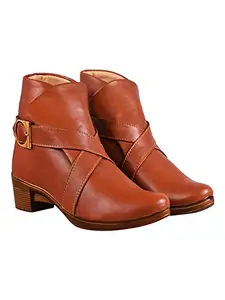 Shoetopia Women & Girls Stylish side buckle detailing Boots/BT-7085/Tan/UK5