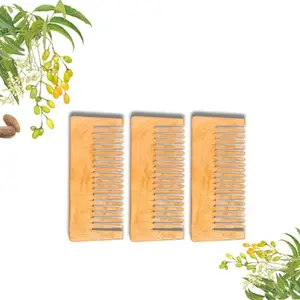 Pack of 3 Premium Wide Toothed Shampoo Comb by SASU'S 100% Authentic Neem Wood Combs for Women and Men Dual Teeth Comb | Reduce Hairfall and Dandruff | Promote Hair Growth | Handmade Neem Comb | Made in India