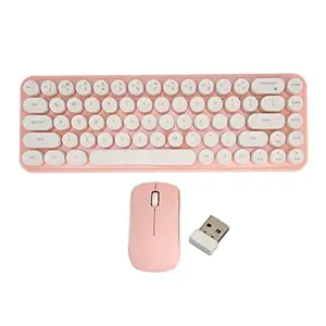 Keyboard and Mouse Combo, Retro Cute Portable Wireless 68 Keys Gaming Keyboard with Silent Mouse, 2.4G Receiver, Ergonomic Wireless Computer Keyboard for Office Home, Gift for Girl (White Pink)