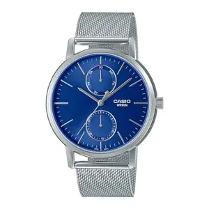 Casio Men Stainless Steel Analog Blue Dial Watch-Mtp-B310M-2Avdf, Band Color-Silver