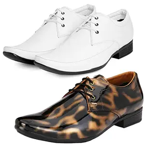 Vitoria Graceful Trendy Formal Shoes/Party Shoes/ 2 Shoes Combo with Free Belt for Men and Boys (BAZAAR7705_VTR01-Blk-Gld007-Bdr-Wht-1-Blk) Multicolor