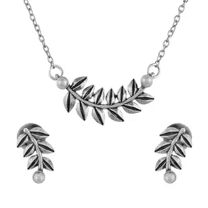 VOYLLA Fresh Fern Bella Necklace Set for women|Oxidised Necklace Set For Women|EveryDay|Festive|Wedding|Gift For Women|