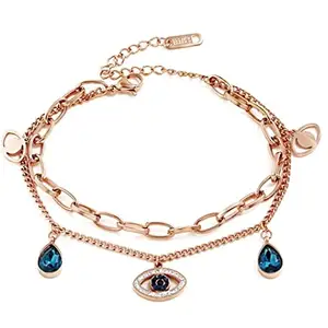 El Regalo Stainless Steel Evil Eye Multilayered Rose Gold Chain Bracelet for Girls & Women- No Rust Evil Eye Bracelet