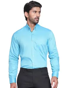 Indian Needle Men Regular Fit Solid Button-Down Collar Formal Shirt (Sky, XL)