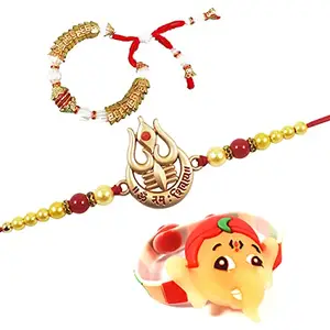 Partunay Set Of 3 Pcs Shivji Trishul Rakhi For Brother Bhabhi And Kids Beautiful Family Rakhi Combo Set