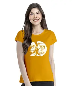 Women's Regular Fit Jai Shri Ram Cotton Printed Round Neck Half Sleeves Multicolour Tshirt. Hindu God, Shri Ram, Ram Navami Symbol, Ram, Tshirt (BZ_TVP-Female-M-God-13-Yellow)