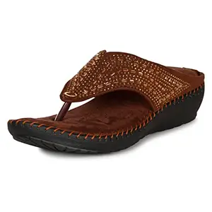 Denill Women Soft Bottom Comfortable Chappal for Women & Girls | Light weight, Soft Footbed, Comfortable & Stylish (Brown, numeric_4)